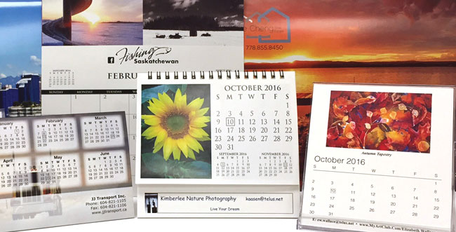 A collage of custom printed photo calendars